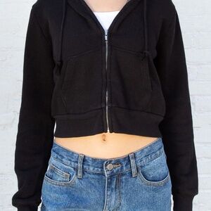 brandy melville black cropped "crystal" zip up hoodie